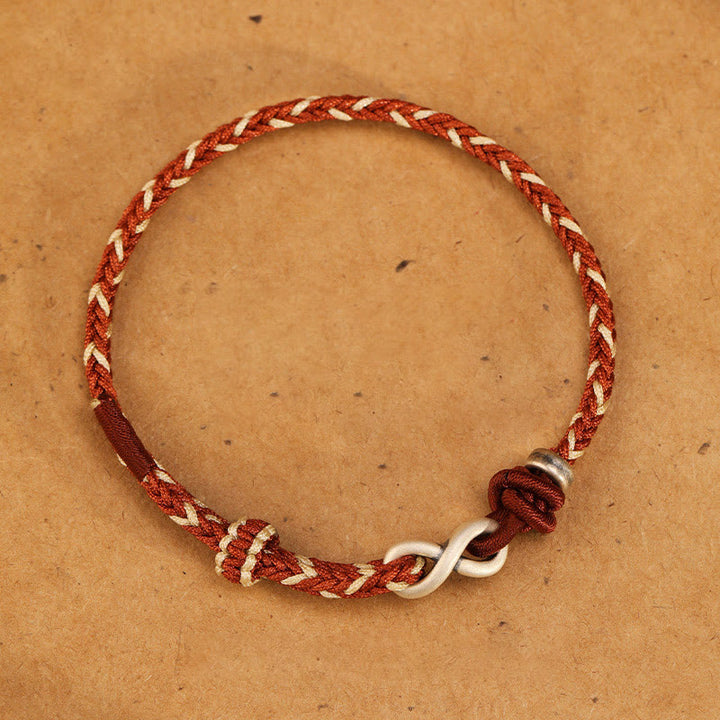 Buddha Stones Handmade 999 Sterling Silver Endless Knot Infinity Symbol LuckĀ Rope Bracelet