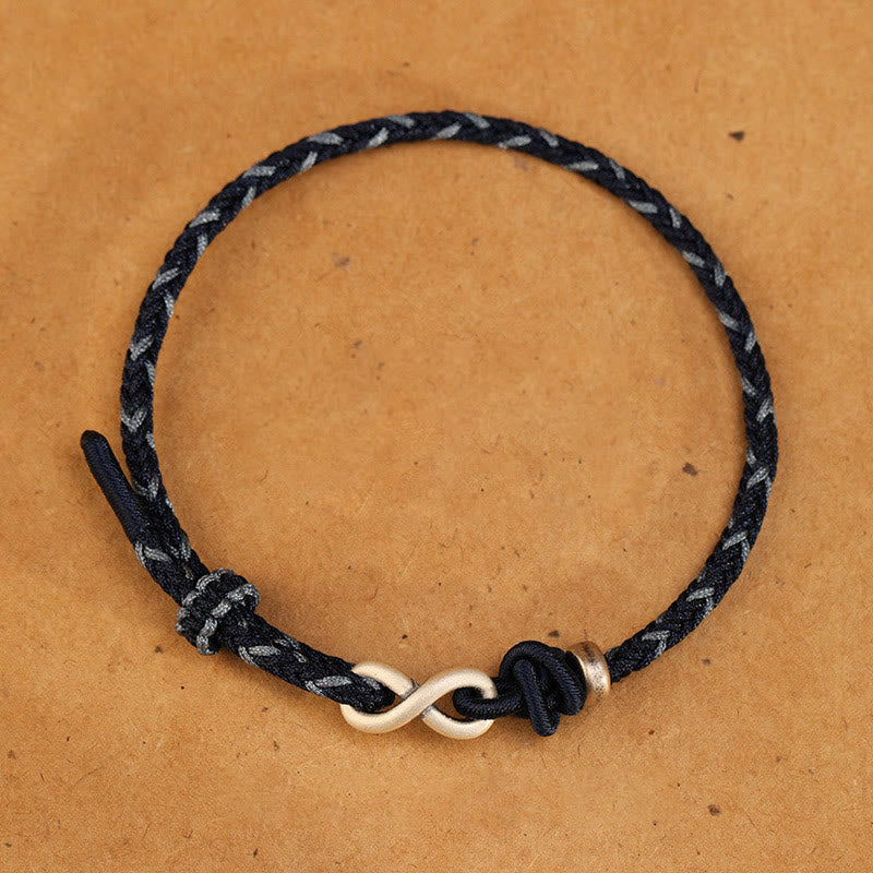 Buddha Stones Handmade 999 Sterling Silver Endless Knot Infinity Symbol LuckĀ Rope Bracelet