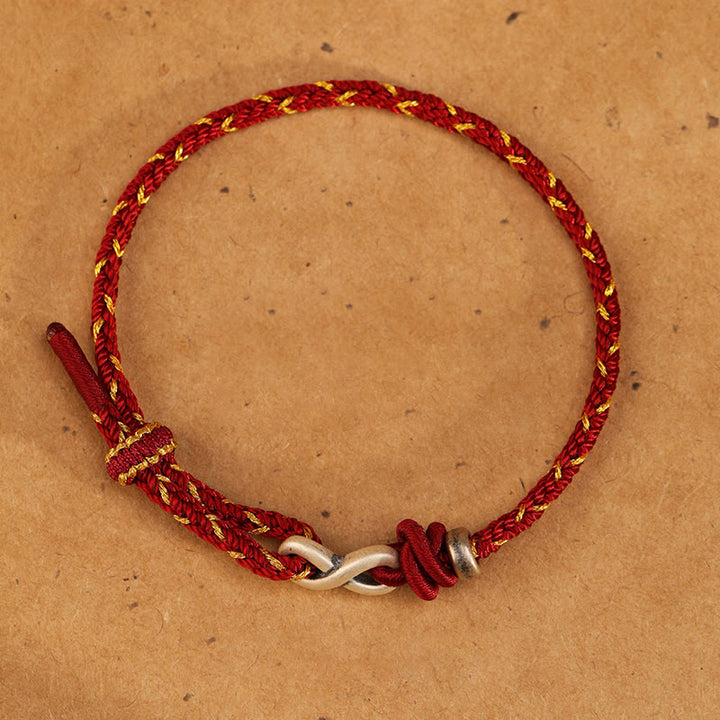 Buddha Stones Handmade 999 Sterling Silver Endless Knot Infinity Symbol LuckĀ Rope Bracelet