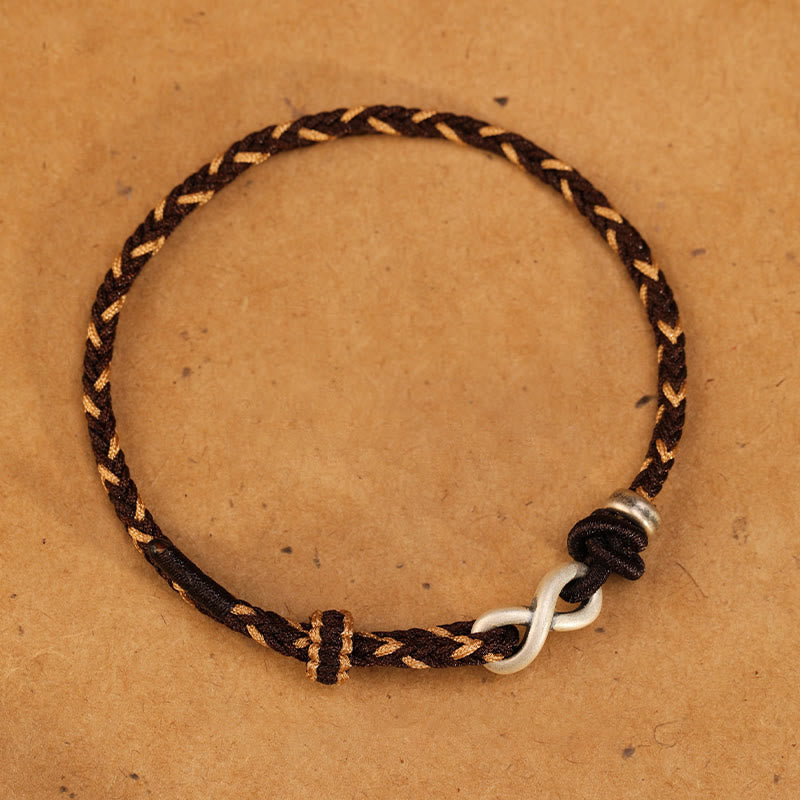 Buddha Stones Handmade 999 Sterling Silver Endless Knot Infinity Symbol LuckĀ Rope Bracelet