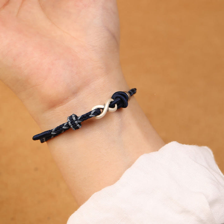 Buddha Stones Handmade 999 Sterling Silver Endless Knot Infinity Symbol LuckĀ Rope Bracelet