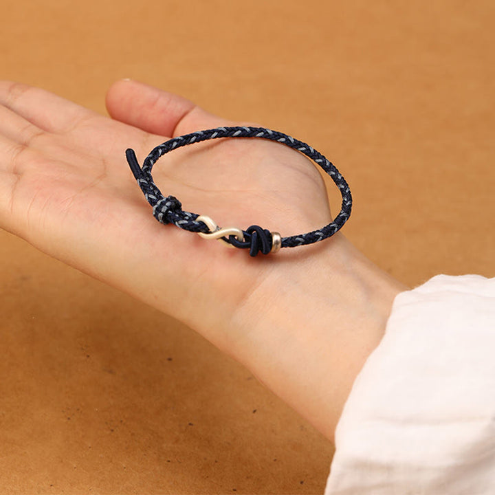 Buddha Stones Handmade 999 Sterling Silver Endless Knot Infinity Symbol LuckĀ Rope Bracelet