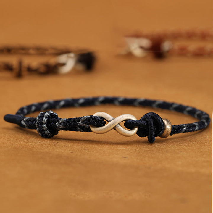Buddha Stones Handmade 999 Sterling Silver Endless Knot Infinity Symbol LuckĀ Rope Bracelet