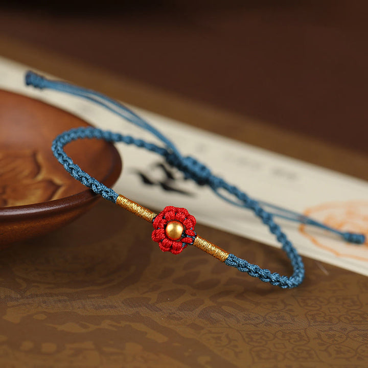 Buddha Stones 999 Gold Mini Bead Handmade Flower Design Luck ProtectionĀ Rope Bracelet