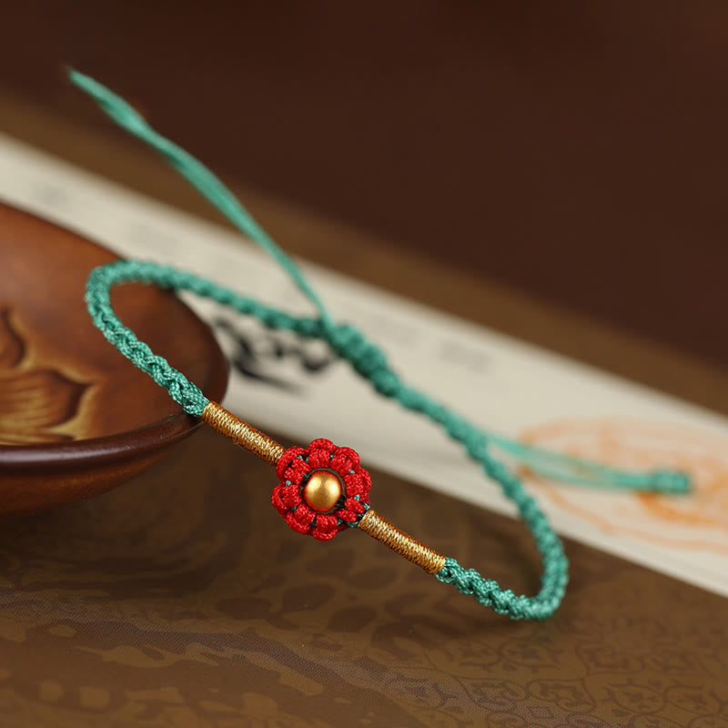 Buddha Stones 999 Gold Mini Bead Handmade Flower Design Luck ProtectionĀ Rope Bracelet