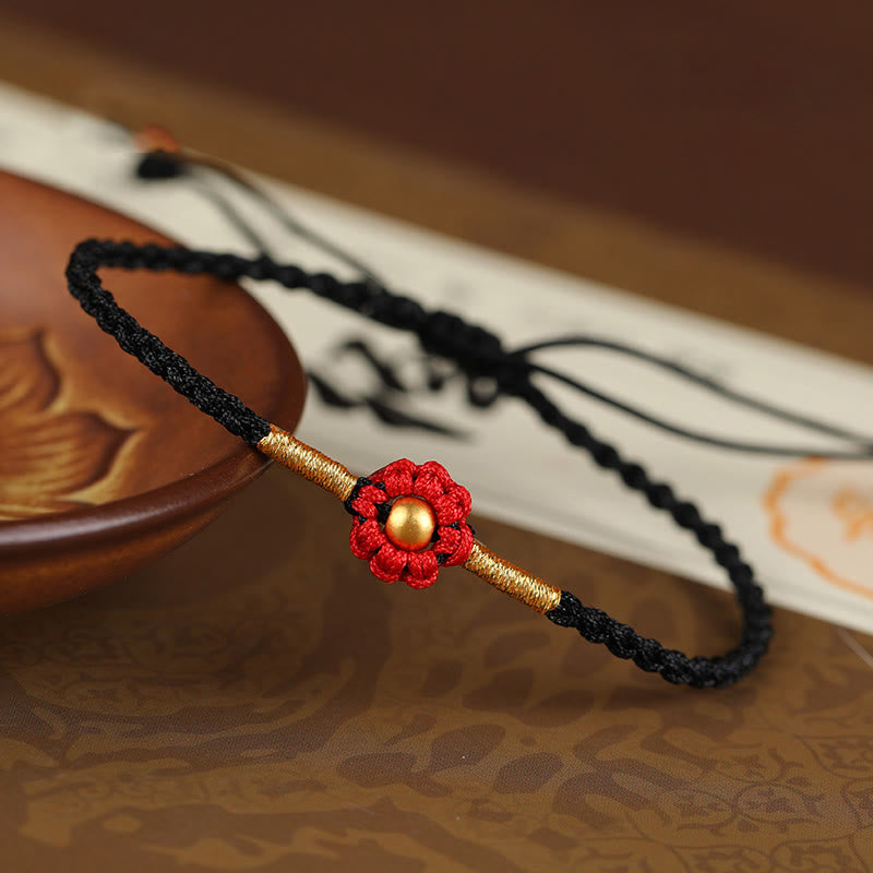 Buddha Stones 999 Gold Mini Bead Handmade Flower Design Luck ProtectionĀ Rope Bracelet