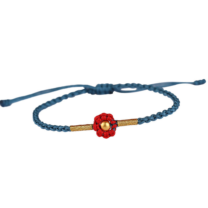 Buddha Stones 999 Gold Mini Bead Handmade Flower Design Luck ProtectionĀ Rope Bracelet