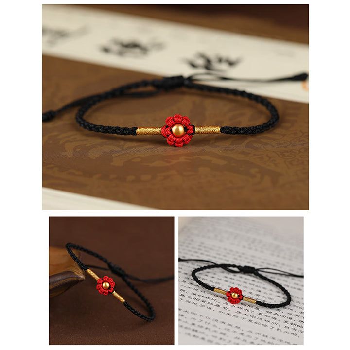 Buddha Stones 999 Gold Mini Bead Handmade Flower Design Luck ProtectionĀ Rope Bracelet