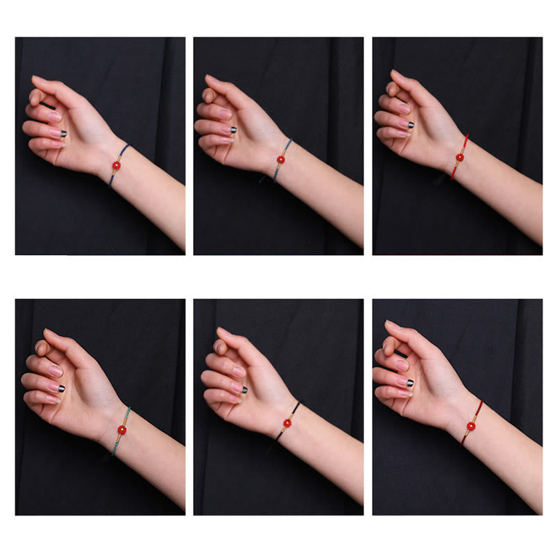 Buddha Stones 999 Gold Mini Bead Handmade Flower Design Luck ProtectionĀ Rope Bracelet