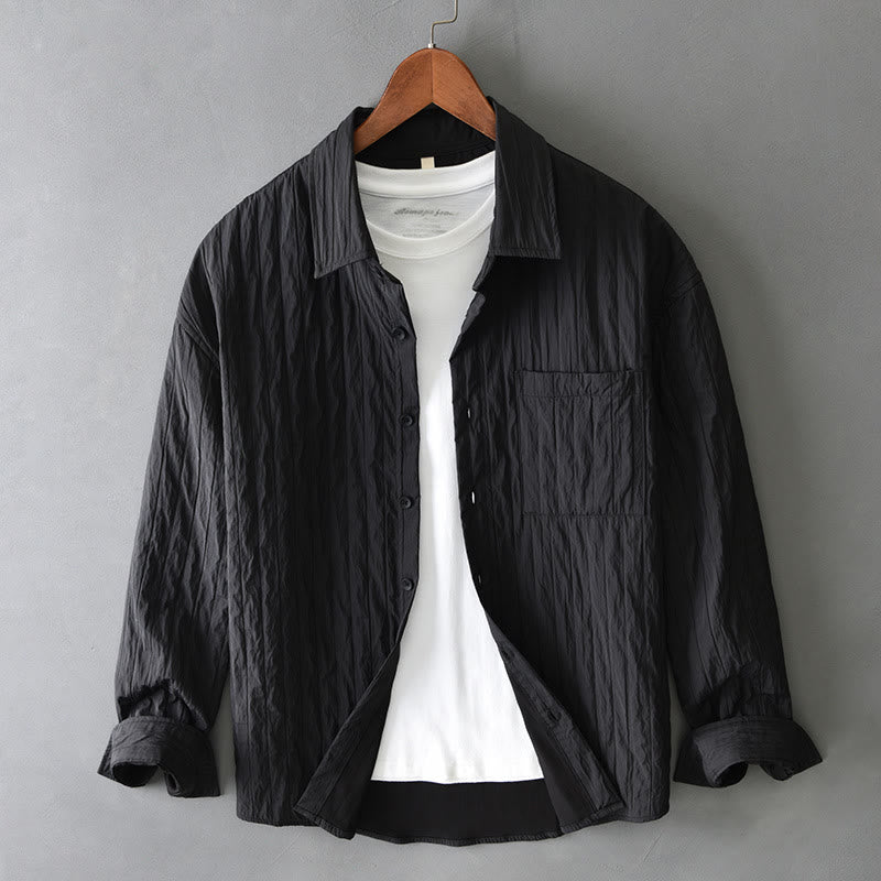 Buddha Stones Casual Solid Color Long Sleeve Men's Shirt With Pocket - Black - US/UK/AU42,EU52 (3XL) - image 12