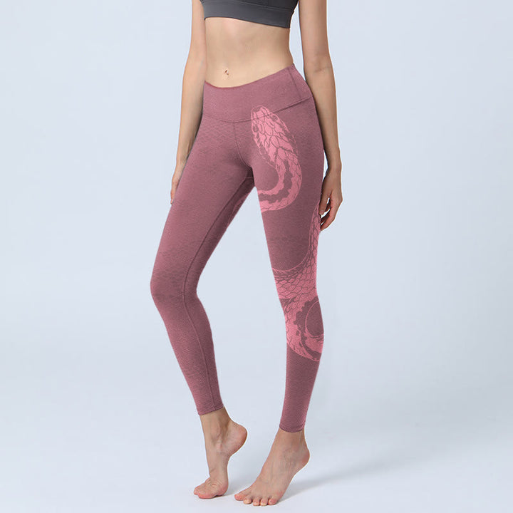 Buddha Stones Pink Snake And Snakeskin Print Gym Leggings Women's Yoga Pants - PaleVioletRed - US18,UK/AU22,EU50 (4XL) - image 1