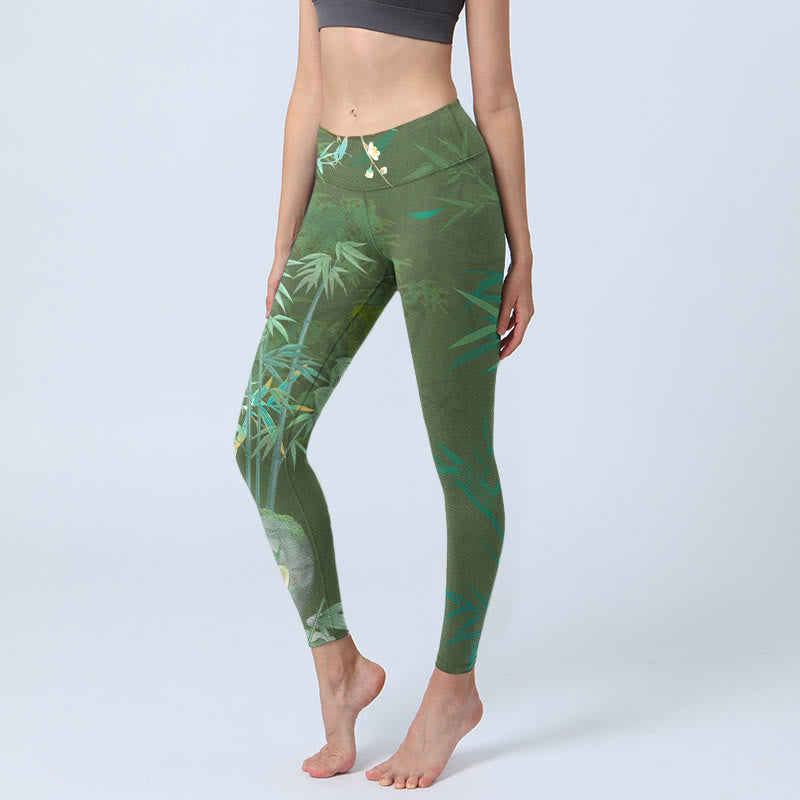Buddha Stones Green Bamboo Rock Flower Print Gym Leggings Women's Yoga Pants - SeaGreen - US18,UK/AU22,EU50 (4XL) - image 1
