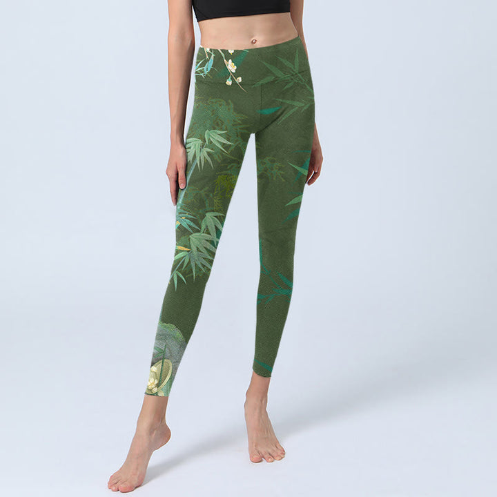 Buddha Stones Green Bamboo Rock Flower Print Gym Leggings Women's Yoga Pants - image 6