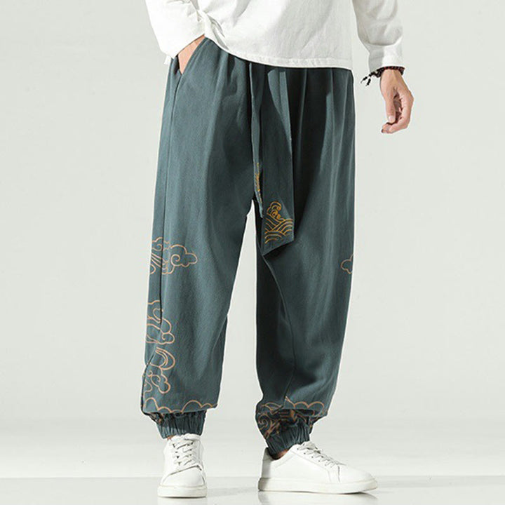 Buddha Stones Auspicious Clouds Cotton Linen Men's Drawstring Harem Pants With Pockets - DarkCyan - US/UK/AU46,EU56 (5XL) - image 22