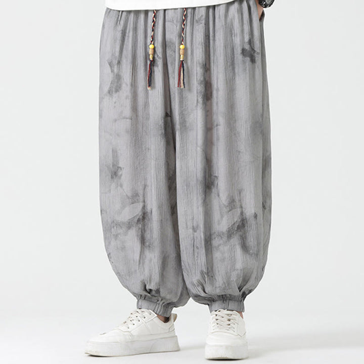 Buddha Stones Flower Sketch Braided Drawstring Linen Men's  Pants With Pockets - DarkGray - US/UK/AU46,EU56 (5XL)  - image 0