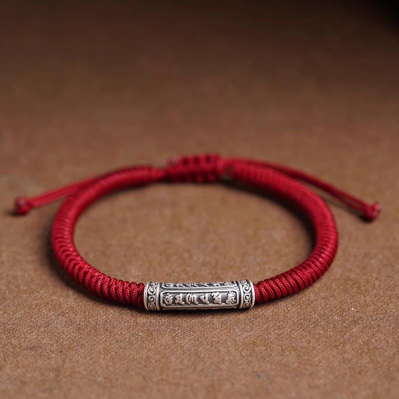 Buddha Stones Handmade 999 Sterling Silver Peace and Good Fortune Om Mani Padme Hum LuckĀ Rope Bracelet - Dark Red(Wrist Circumference 14-20cm) - Om Mani Padme Hum - image 17