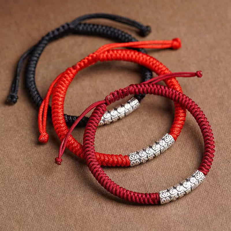 Buddha Stones Handmade 999 Sterling Silver Peace and Good Fortune Om Mani Padme Hum LuckĀ Rope Bracelet - image 1