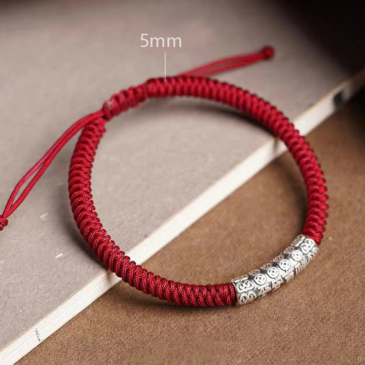 Buddha Stones Handmade 999 Sterling Silver Peace and Good Fortune Om Mani Padme Hum LuckĀ Rope Bracelet - image 11