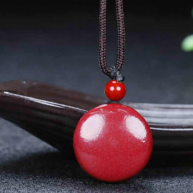 Buddha Stones Natural Cinnabar Yin Yang Design Braided String Blessing Necklace Pendant - image 2