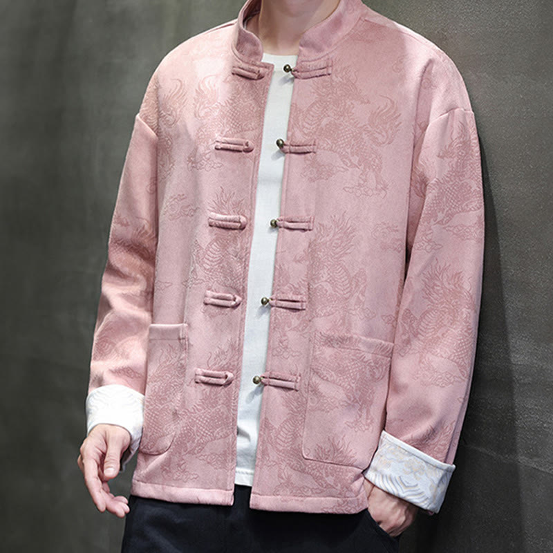 Buddha Stones Chinese New Year Kirin Print Frog-button Tang Suit Men's Jacket Shirt With Pockets - LightPink - US/UK/AU46,EU56 (5XL) - image 29