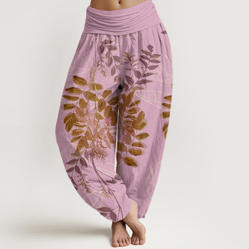 Buddha Stones Green Leaves Branches Women's Elastic Waist Harem Pants - Pink - US22,UK/AU26,EU54 (6XL) - image 5