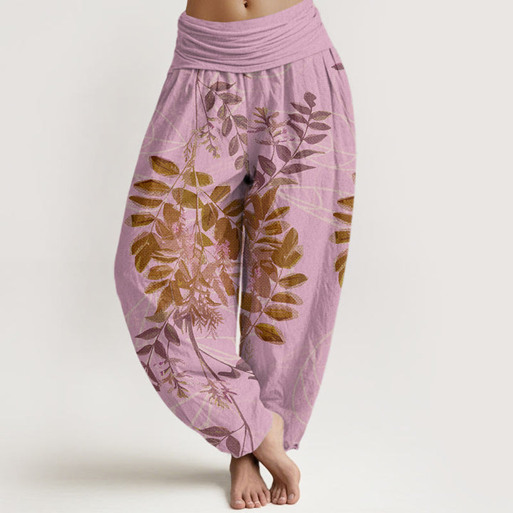 Buddha Stones Green Leaves Branches Women's Elastic Waist Harem Pants - Pink - US22,UK/AU26,EU54 (6XL) - image 5