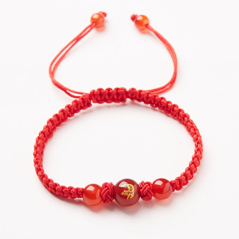 Buddha Stones Natural Red Agate Chinese Zodiac Red String Braided Protection Luck Bracelet