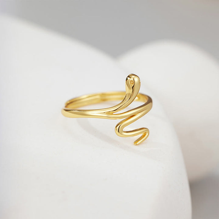Buddha Stones 925 Sterling Silver Golden Snake Year Of The Snake Calm Balance Adjustable Ring - image 1