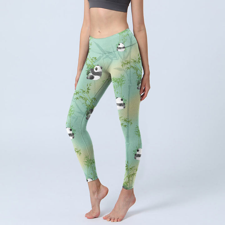 Buddha Stones Bamboo Panda Print Gym Leggings Women's Yoga Pants - Aquamarine - US18,UK/AU22,EU50 (4XL) - image 1