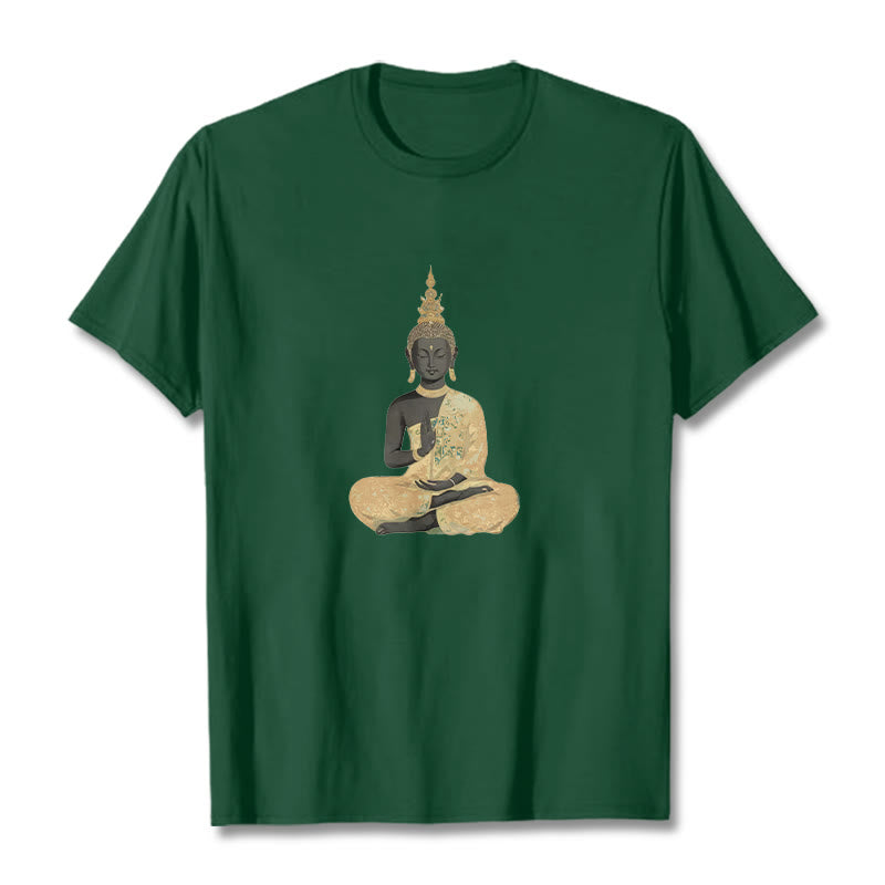 Buddha Stones Meditating Buddha Pattern Cotton Tee T-shirt - ForestGreen - 2XL - image 4