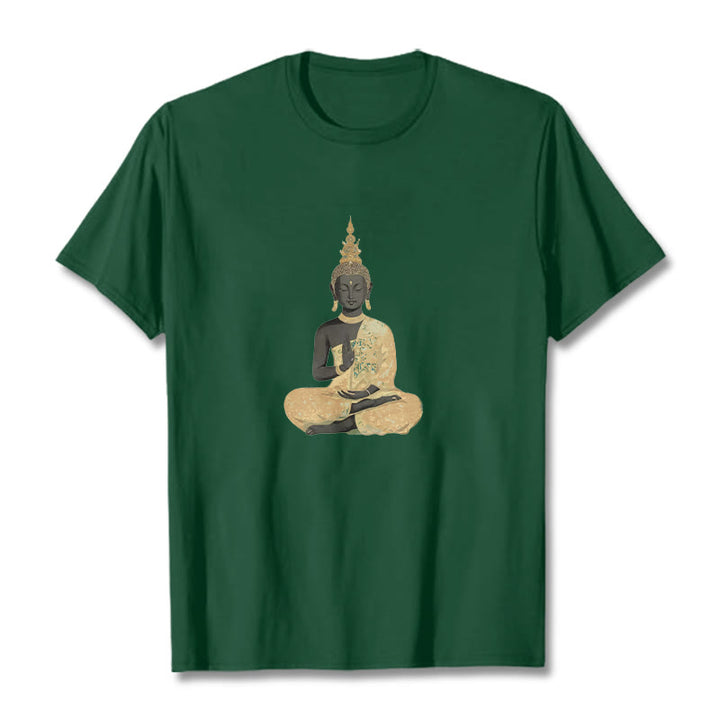 Buddha Stones Meditating Buddha Pattern Cotton Tee T-shirt - ForestGreen - 2XL - image 4