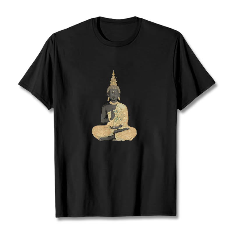 Buddha Stones Meditating Buddha Pattern Cotton Tee T-shirt - Black - 2XL - image 11