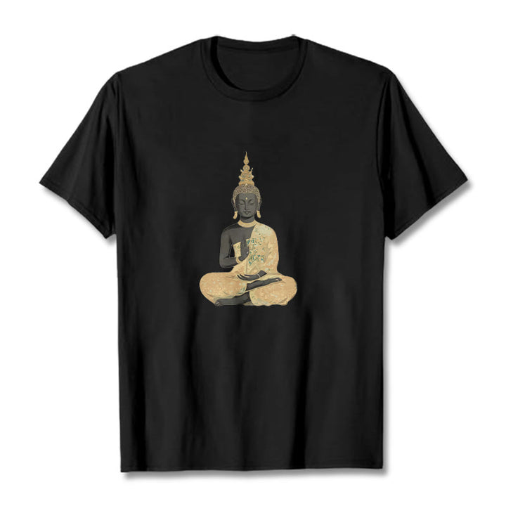 Buddha Stones Meditating Buddha Pattern Cotton Tee T-shirt - Black - 2XL - image 11