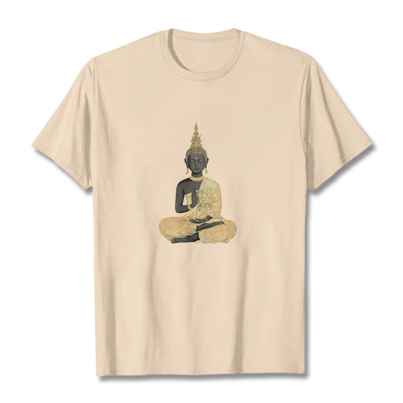 Buddha Stones Meditating Buddha Pattern Cotton Tee T-shirt - Bisque - 2XL - image 1