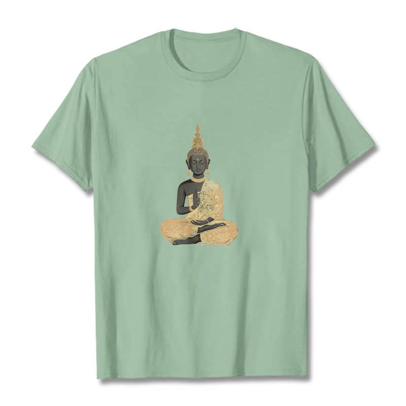 Buddha Stones Meditating Buddha Pattern Cotton Tee T-shirt - PaleGreen - 2XL - image 17