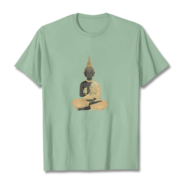 Buddha Stones Meditating Buddha Pattern Cotton Tee T-shirt - PaleGreen - 2XL - image 17