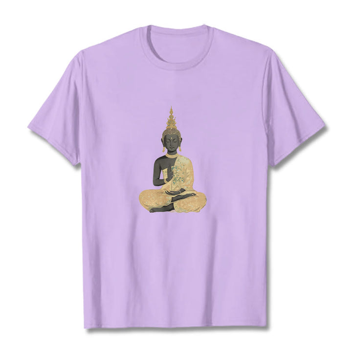 Buddha Stones Meditating Buddha Pattern Cotton Tee T-shirt - Plum - 2XL - image 9