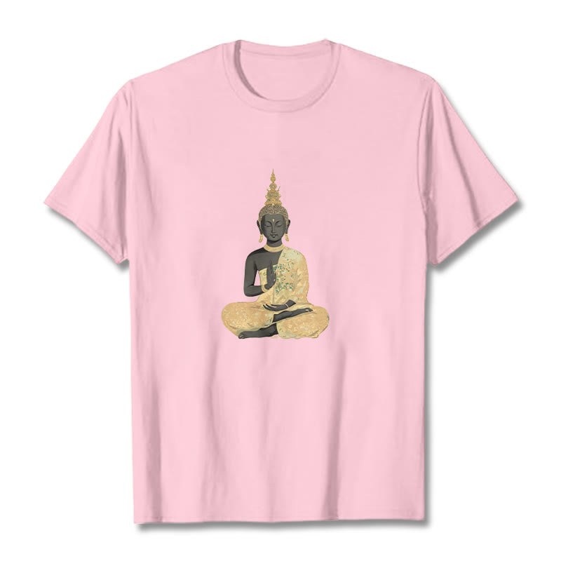 Buddha Stones Meditating Buddha Pattern Cotton Tee T-shirt - LightPink - 2XL - image 19