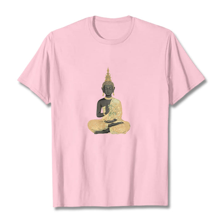 Buddha Stones Meditating Buddha Pattern Cotton Tee T-shirt - LightPink - 2XL - image 19
