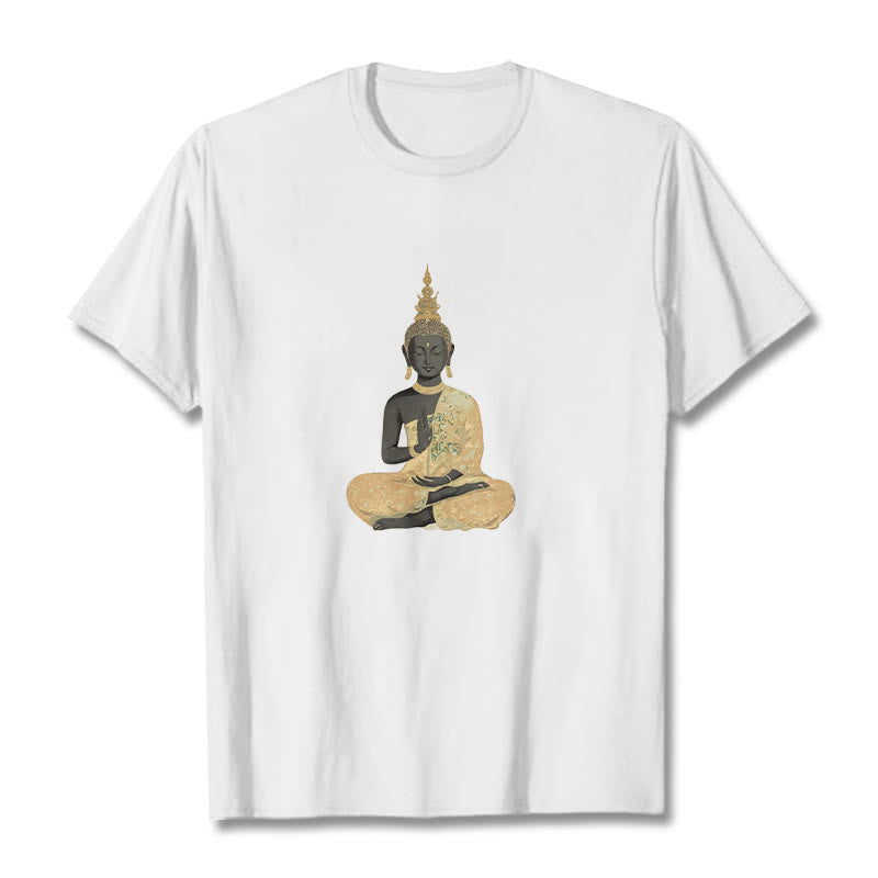 Buddha Stones Meditating Buddha Pattern Cotton Tee T-shirt - White - 2XL - image 6