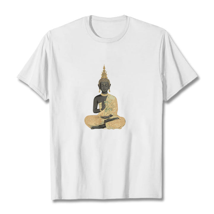 Buddha Stones Meditating Buddha Pattern Cotton Tee T-shirt - White - 2XL - image 6