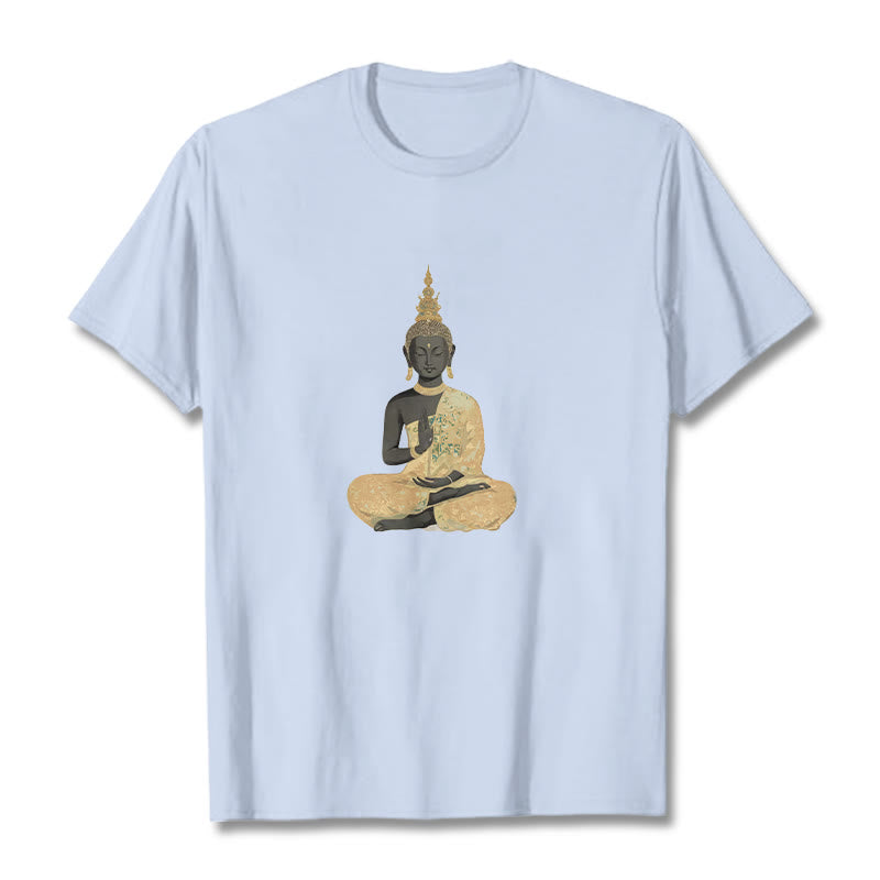 Buddha Stones Meditating Buddha Pattern Cotton Tee T-shirt - LightCyan - 2XL - image 16