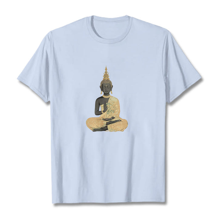 Buddha Stones Meditating Buddha Pattern Cotton Tee T-shirt - LightCyan - 2XL - image 16