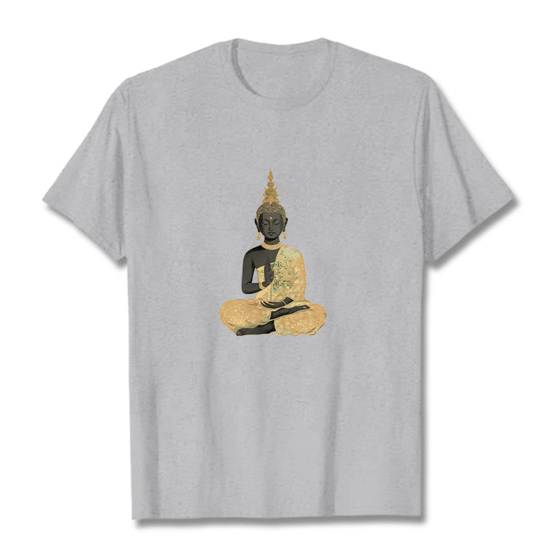 Buddha Stones Meditating Buddha Pattern Cotton Tee T-shirt - LightGrey - 2XL - image 15
