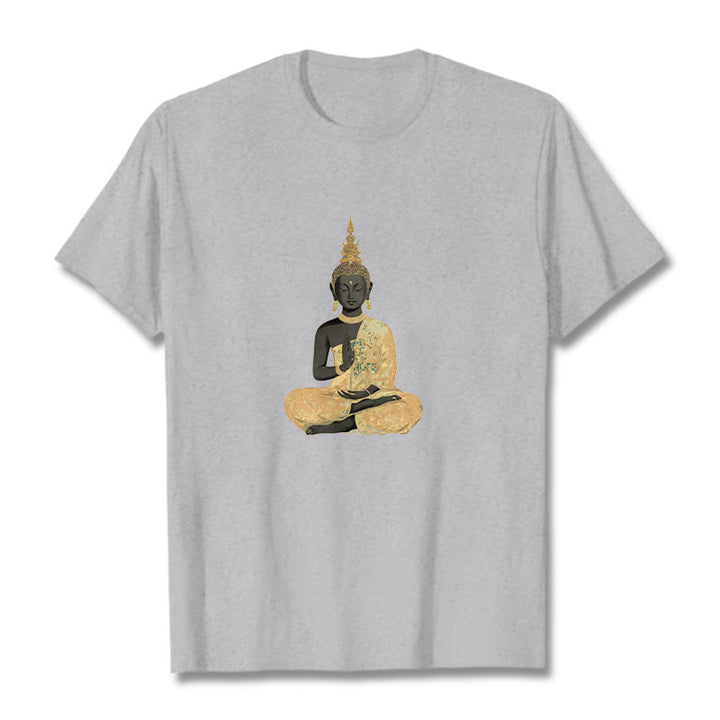 Buddha Stones Meditating Buddha Pattern Cotton Tee T-shirt - LightGrey - 2XL - image 15
