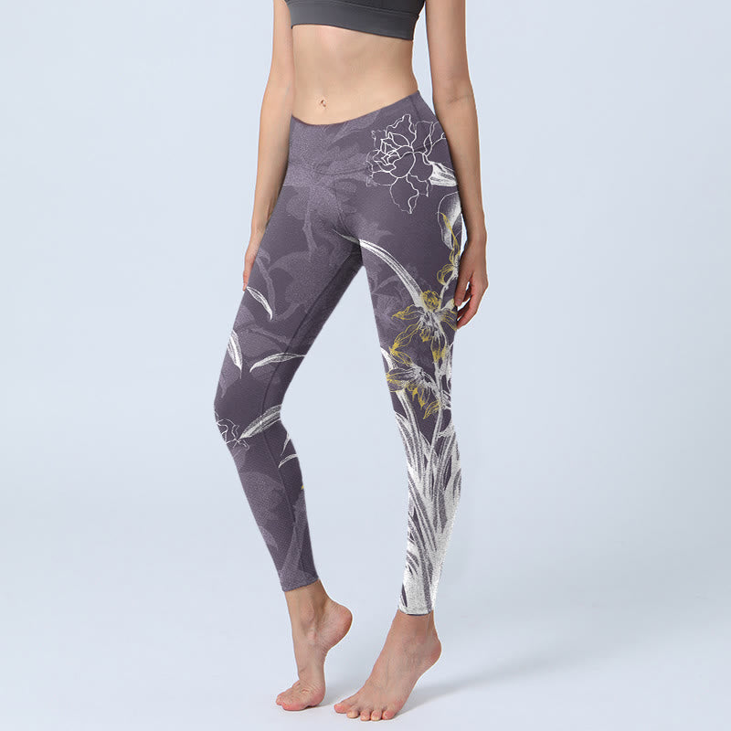 Buddha Stones Orchid Flower Roses Gym Leggings Women's Yoga Pants - DimGray - US18,UK/AU22,EU50 (4XL) - image 1