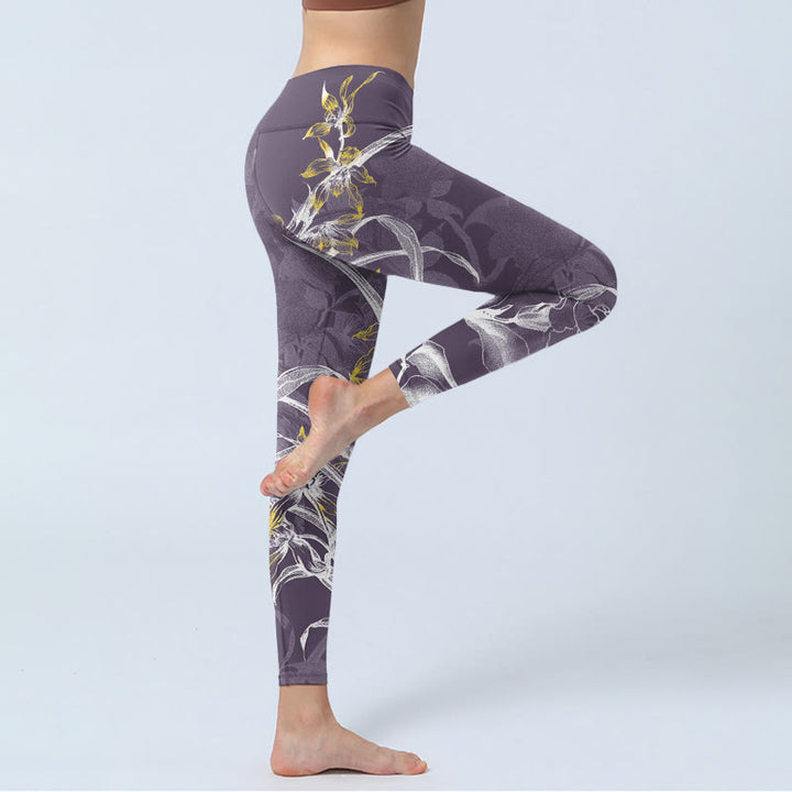 Buddha Stones Orchid Flower Roses Gym Leggings Women's Yoga Pants - image 4