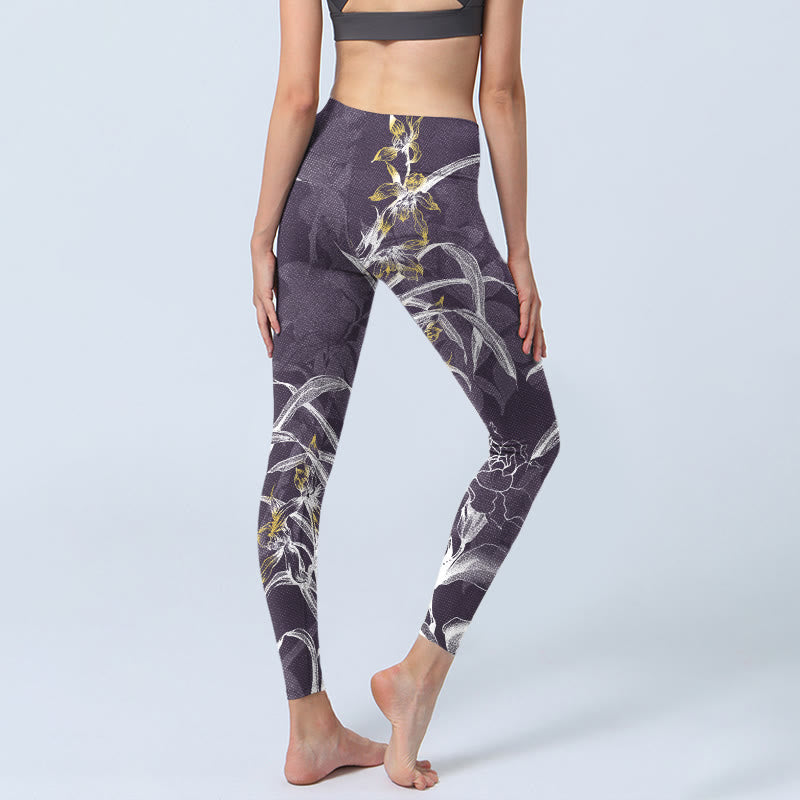 Buddha Stones Orchid Flower Roses Gym Leggings Women's Yoga Pants - image 5