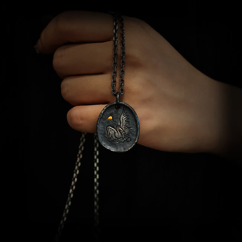 Buddha Stones 999 Sterling Silver 24k Gold Crane Auspicious Clouds Balance Necklace Pendant - image 6