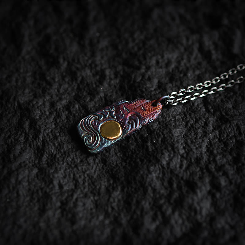 Buddha Stones 999 Sterling Silver 24k Gold Waves Sun Balance Necklace Pendant - image 3